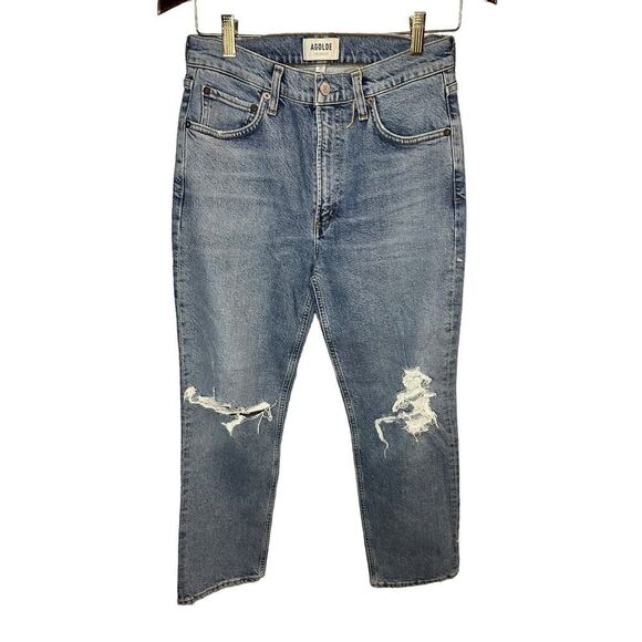 Agolde Wilder Light Wash Distressed Mid-Rise Comfort Straight Leg Jeans sz 27 - Picture 5 of 14